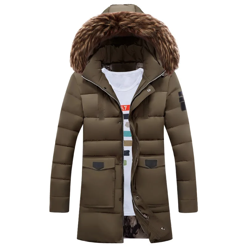 

Men Winter Jacket VogueMilitary Hooded Fur Collar Thickening Medium-Long Solid Down Jackets Warmed Cotton Coats Male Parkas