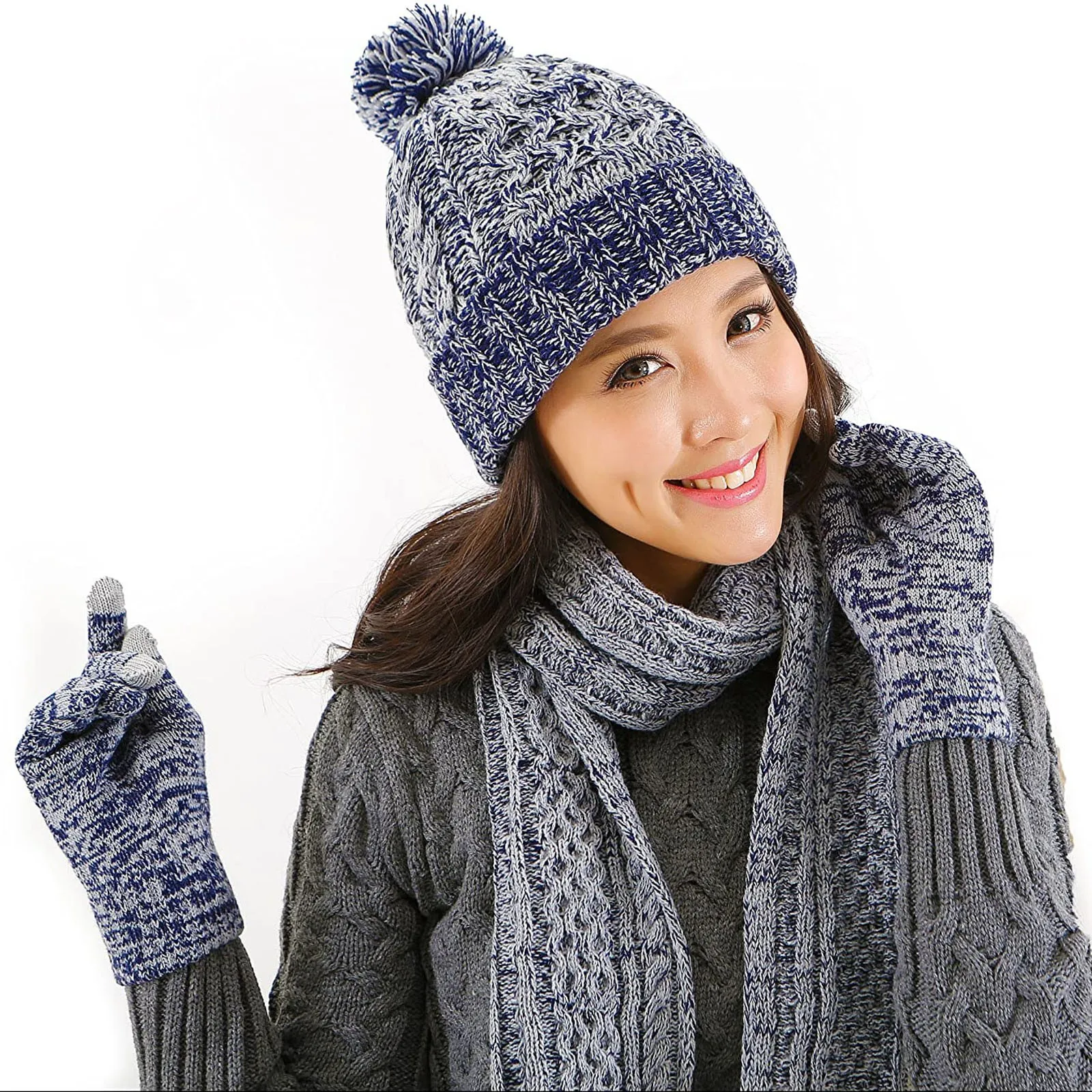 

DAIGELO Fashion 3pc Keep Warm Autumn Winter Knitted Woolen Hat Thickened Scarf Gloves 1pc Hat+1pc Scarf+1pc Mask Head Accessorie