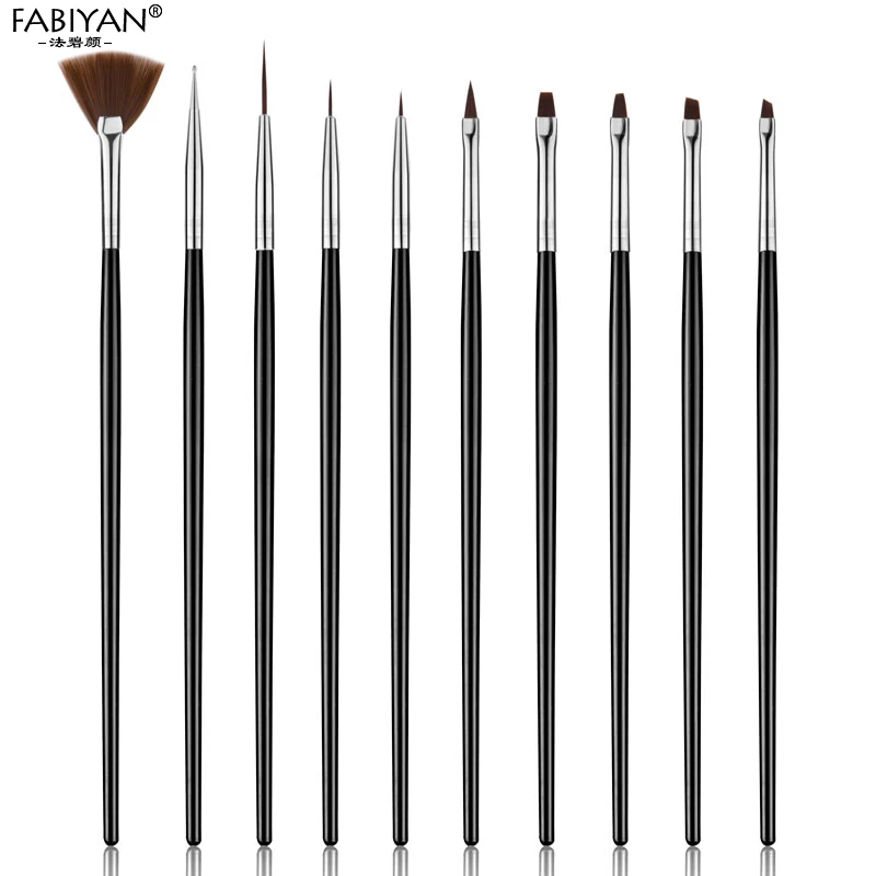 10Pcs/Set Black Acrylic DIY Painting Drawing Nail Art Pen Brush UV Gel Builder Line Fin Fan Manicure Tools Polish Salon Design | Красота и