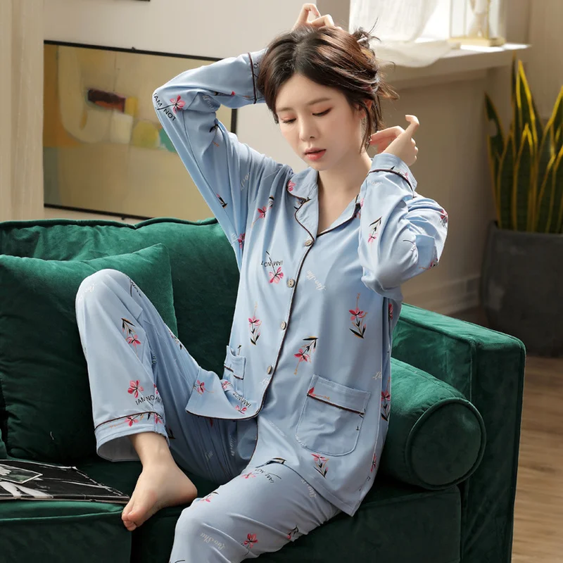 

PLUS Cloth 6XL 7XL Spring Women Pajamas Sets Girls Sleepwear Pyjamas Soft Nightwear Female Cartoon Youth Pijama Suit 3XL 4XL 5XL