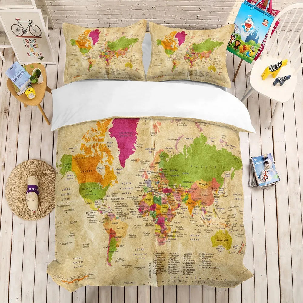 3D Карта мира Мягкий Комплект постельного белья Твин Полный Королева Король