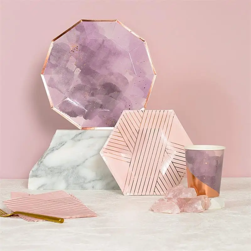 Бумажные соломинки для свадебной вечеринки тарелки столовые приборы аксессуары