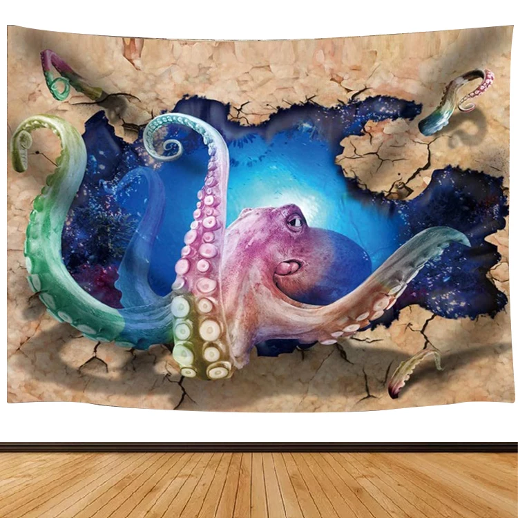 Стильный Новый 3D гобелен в виде сломанной стены осьминога слон настенноеодеяло фоновая ткань с большими акулами животными пляжное полотенцеукрашение для дома