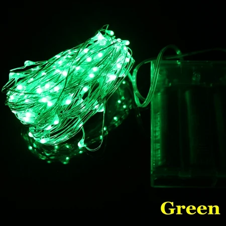 Green 2 м, 5 м, 10 м, медный, серебристый провод, светодиодный, Рождественские огни, AA, на батарейках, рождественская елка, гирлянды для украшения свадьбы, праздника - Испускаемый цвет: Green