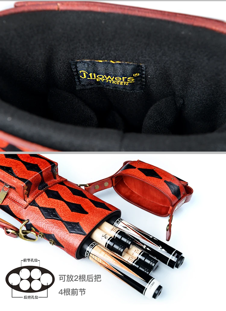

JF6-C03 Billiard 6 Holes Case 2B4S Genuine Leather Case Top and Side Handle 90*17.5cm Oval Embroidery Bag Billiard Accessories