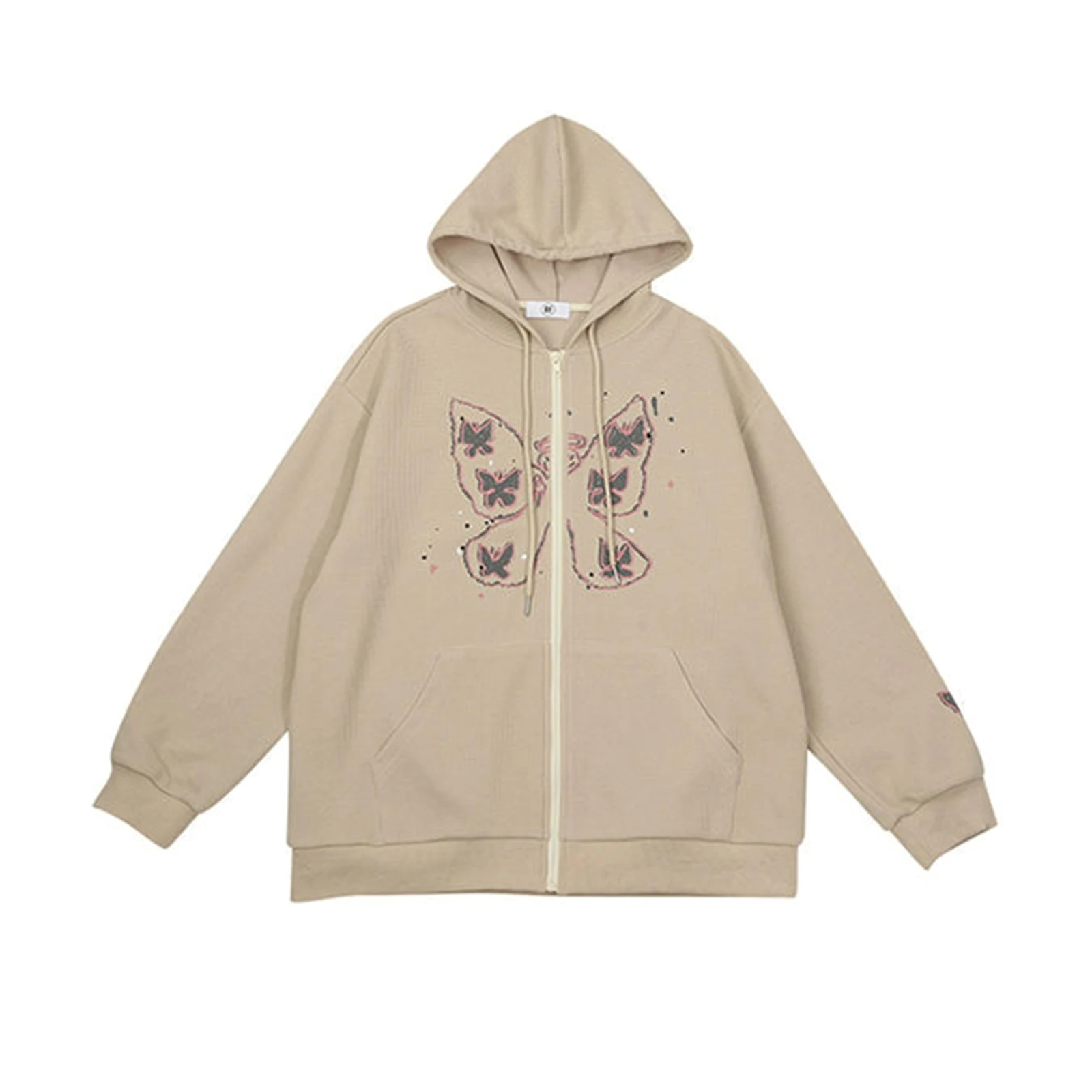 

2021 New Women's Butterfly Print Hoodies Long Sleeve Zip Up Loose Sweatshirts with Pockets