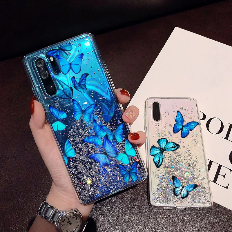 glitter butterfly painted case for huawei p30 pro p40 p20 lite 2019 phone cover for huawei mate 40 30 20 10 nova 5t free global shipping