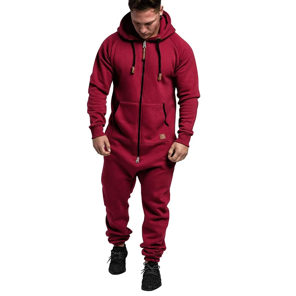 

New Style Men Pure Color Jumpsuit zipper Splicing Autumn Winter Casual Loose Sport Hoodies Jumpsuit M1101
