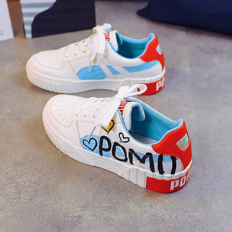 Новые поступления симпатичные белые туфли на плоской подошве с принтом