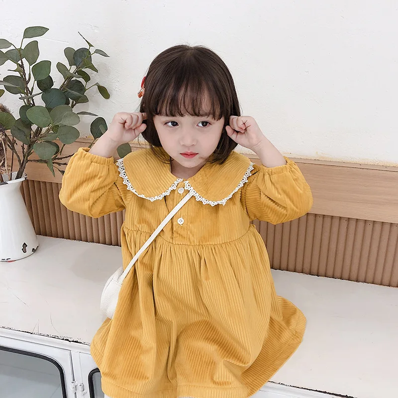 Детское платье с длинными рукавами повседневное однотонное принцессы отложным