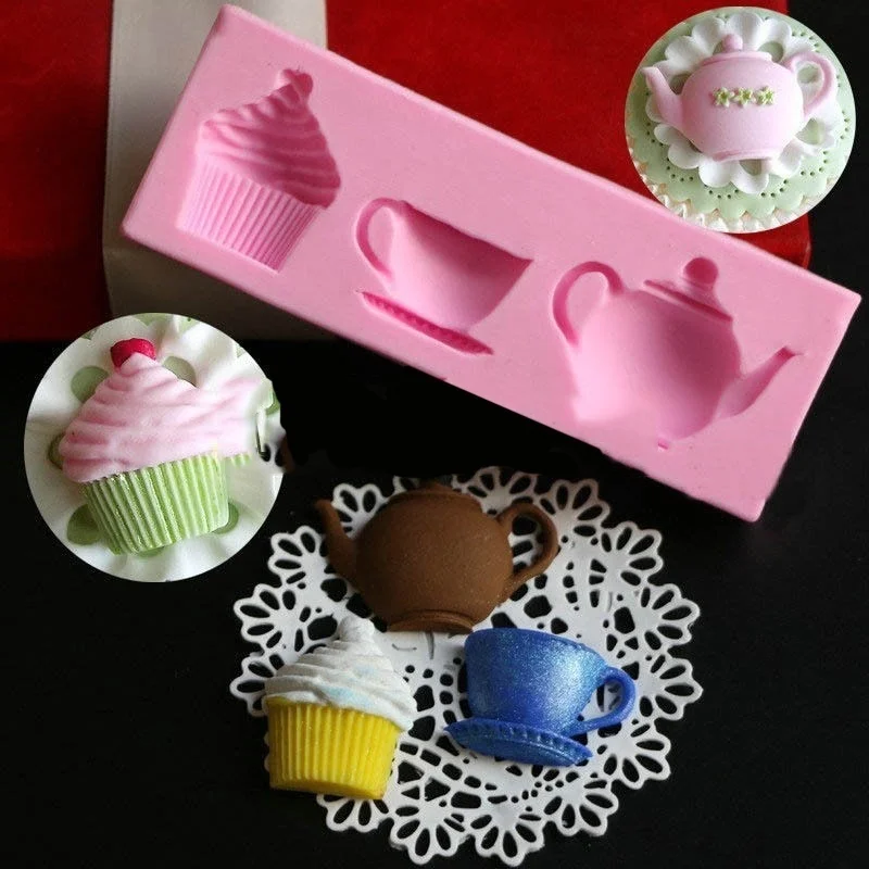 

3D Teapot Cup Cupcake Silicone Fondant Mold Cake Pastry Decor Sugar Craft Mould Baking Tools