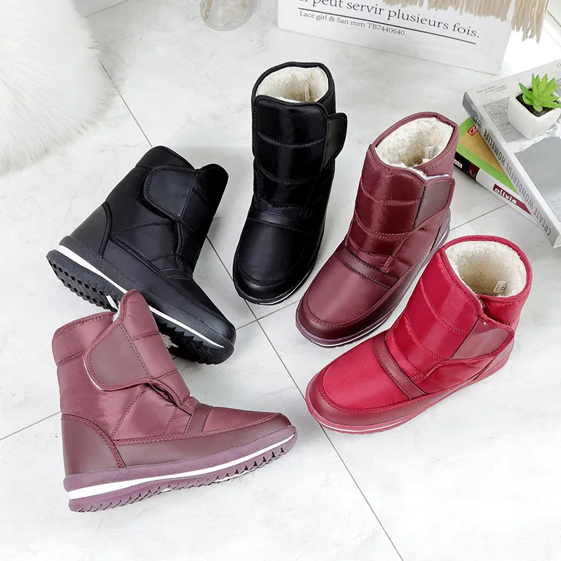 

Women's snow boots warm comfortable thick fur winter boots women ankle boots waterproof non-slip flat red boots