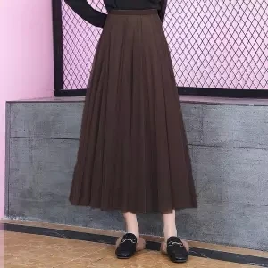 dark brown Тюлевые юбки женские миди плиссированные юбки черные розовые эластичные тюлевые юбки с высокой талией корейские новые весенние летние винтажные сетчатые юбки-пачки - Цвет: dark brown