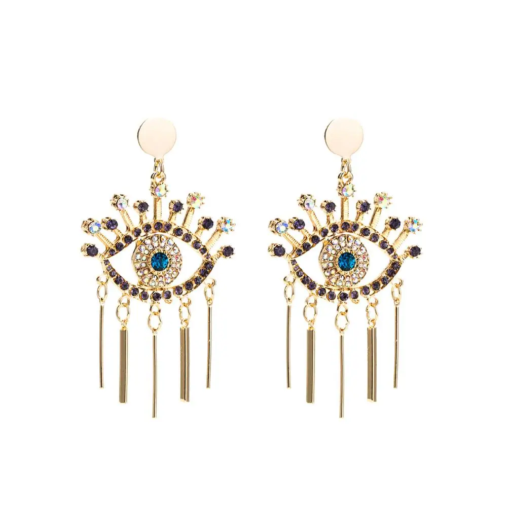 

Alloy Tassel Earrings Fashion Exaggeration Multi-layer Rhinestone Big Eyes Drop Earrings for Girl Women Jewelry Accessories