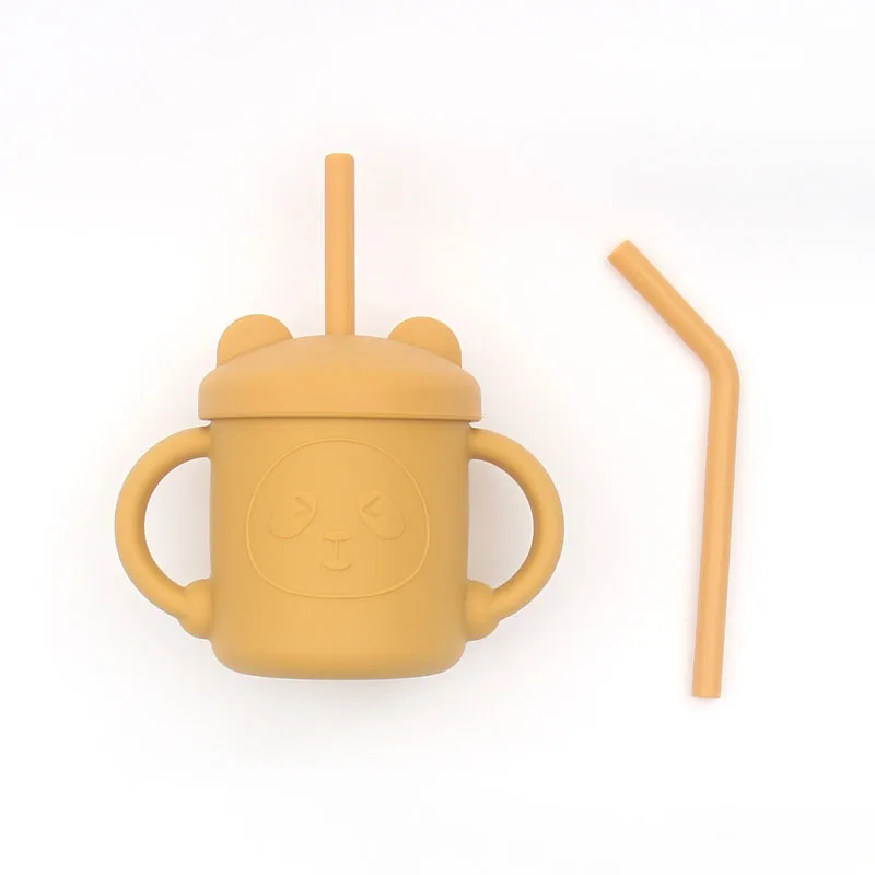 Fuente de alimentaci&oacute;n de beb&eacute; de oso de dibujos animados, vasos de paja para Aprendizaje de beb&eacute;, vasos de alimentaci&oacute;n, vajilla de silicona sin BPA, Bot de agua para ni&ntilde;os peque&ntilde;os-5