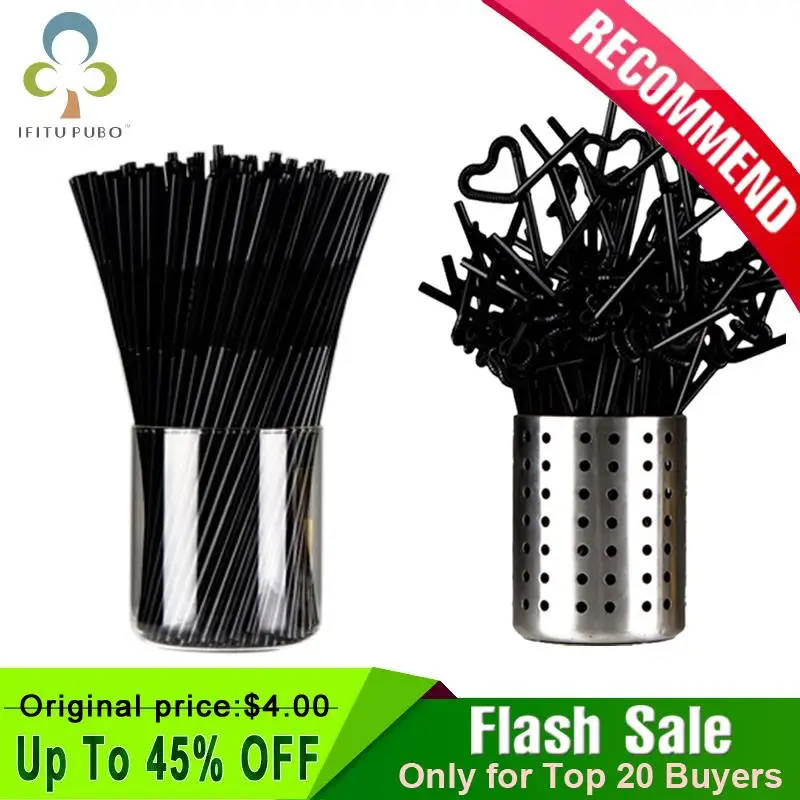 100 шт. изогнутая пластиковая соломинка для питья Черная Женская праздника