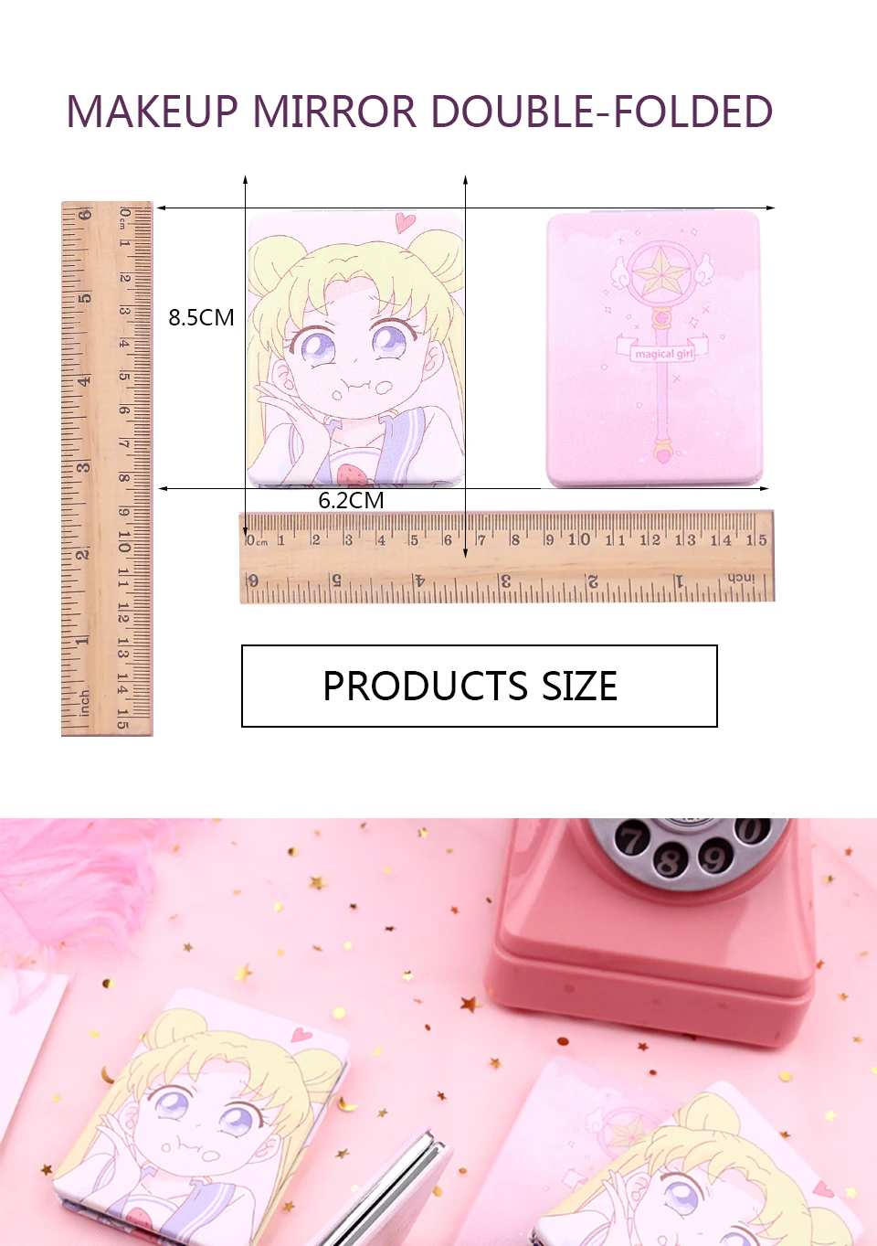 Компактное зеркало для макияжа с двойным слоем, маленькие зеркала Sailor Moon Cardcaptor Sakura, портативное зеркало для дома и путешествий