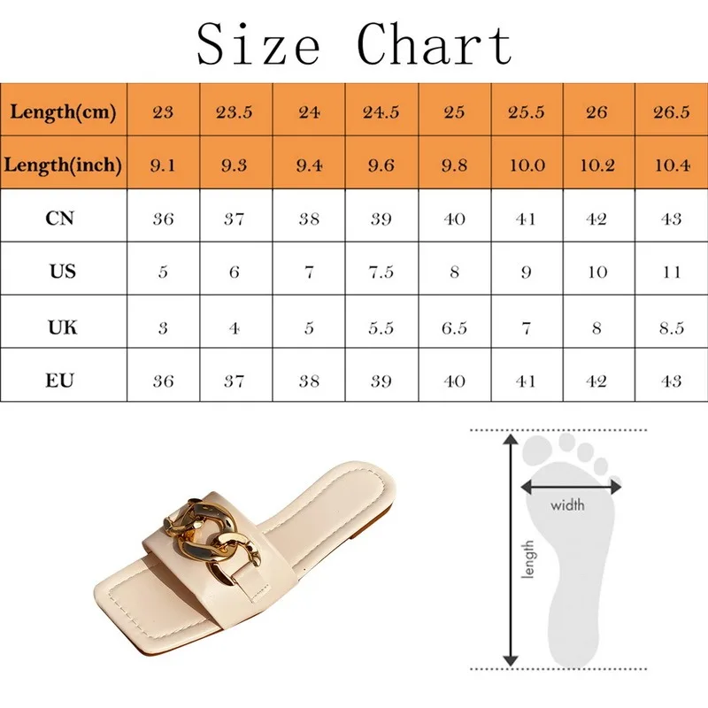 

Women Slippers Sandals Gold Chain Slippers Shoes For Woman Causal Square Tor Ladies Flats Slides Female Flip Flops Shoes