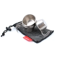 4pcs outdoor 304 stainless steel mini wine cup portable water 50ml mesh bag camp camping cookware mug