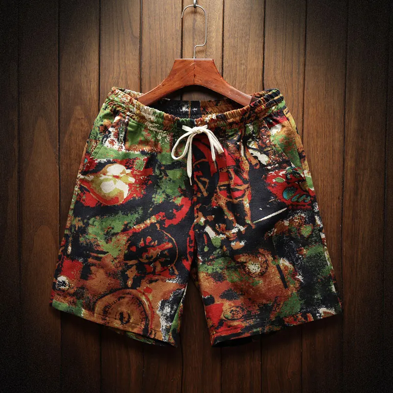 

2021 Brand clothing Summer fashion man Leisure pure cotton shorts/Male Elastic waistline Printed beach shorts Plus size S-5XL
