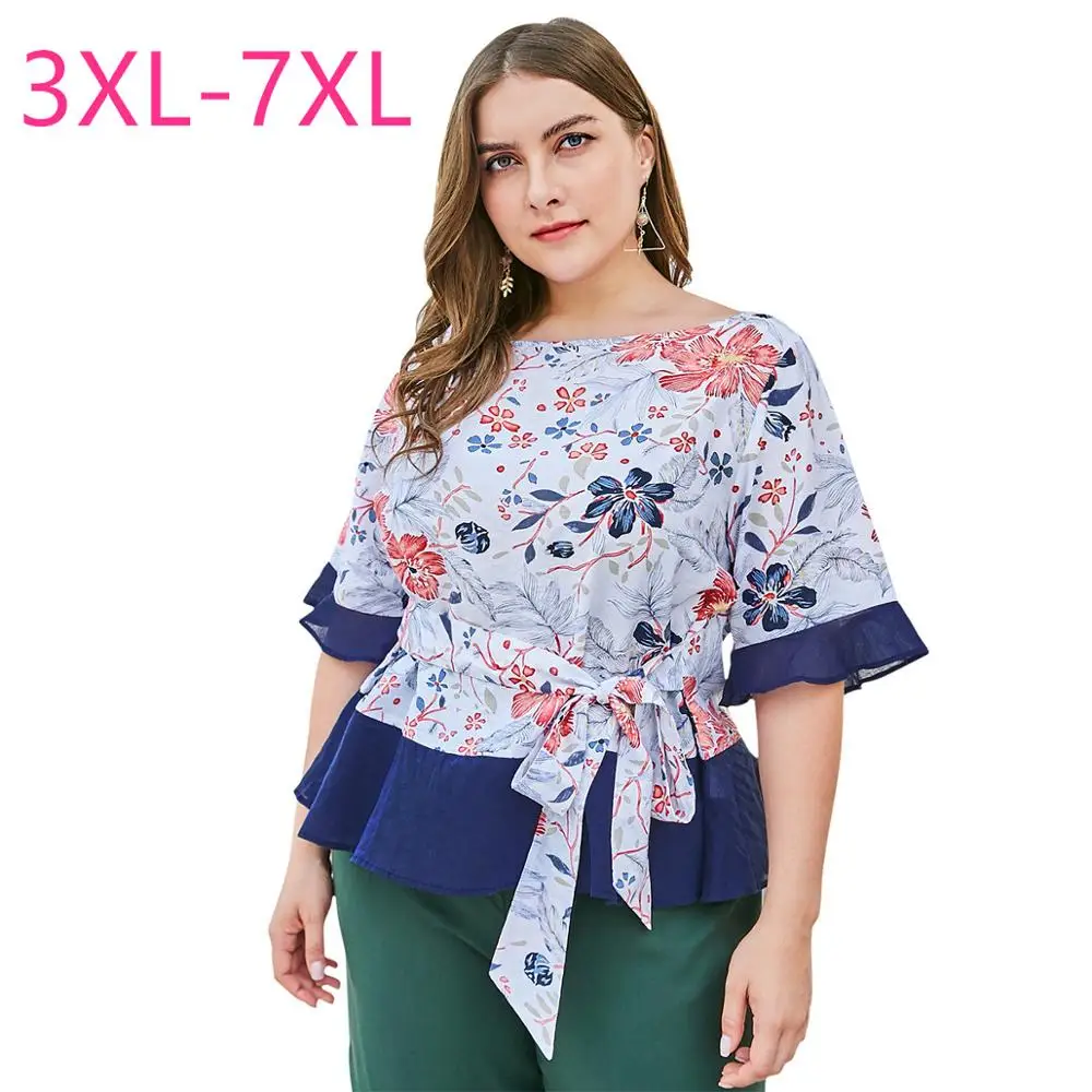 Женская блузка с цветочным принтом большие размеры 4XL 5XL 6XL 7XL | одежда