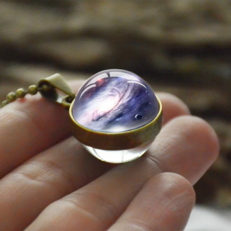 Universe Galaxy Jewelry Glass Planet Pattern Pendant Necklace Women Delicacy Round Bead Chain Nebula Space Accesories | Украшения и