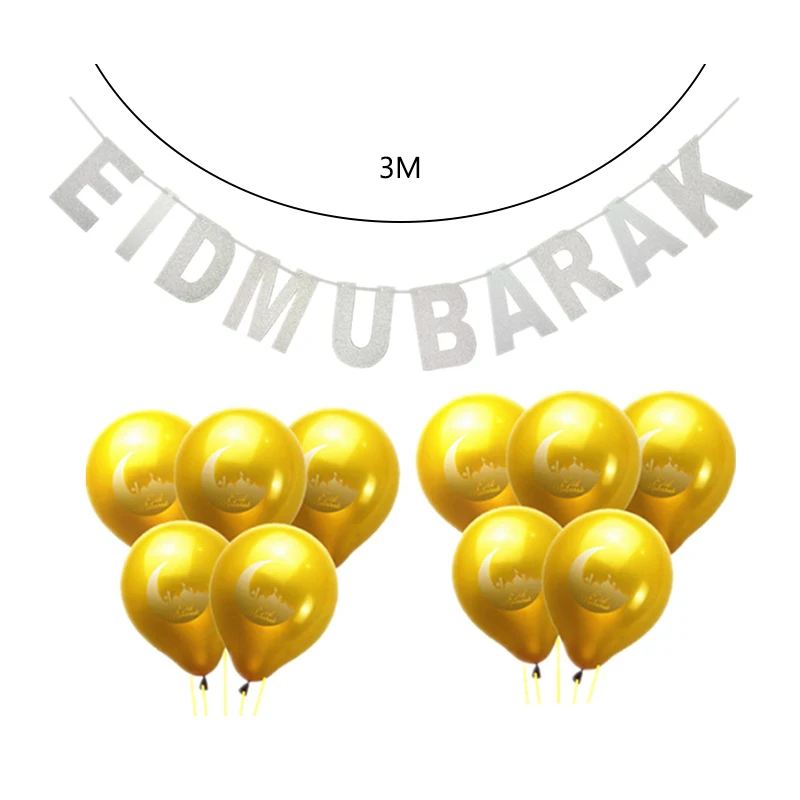 

1 SET Eid Mubarak Balloons Eid Decoration Sticker Banner Helium Balloon Ramadan Mubarak DIY Muslim Islamic Festival Party Decor