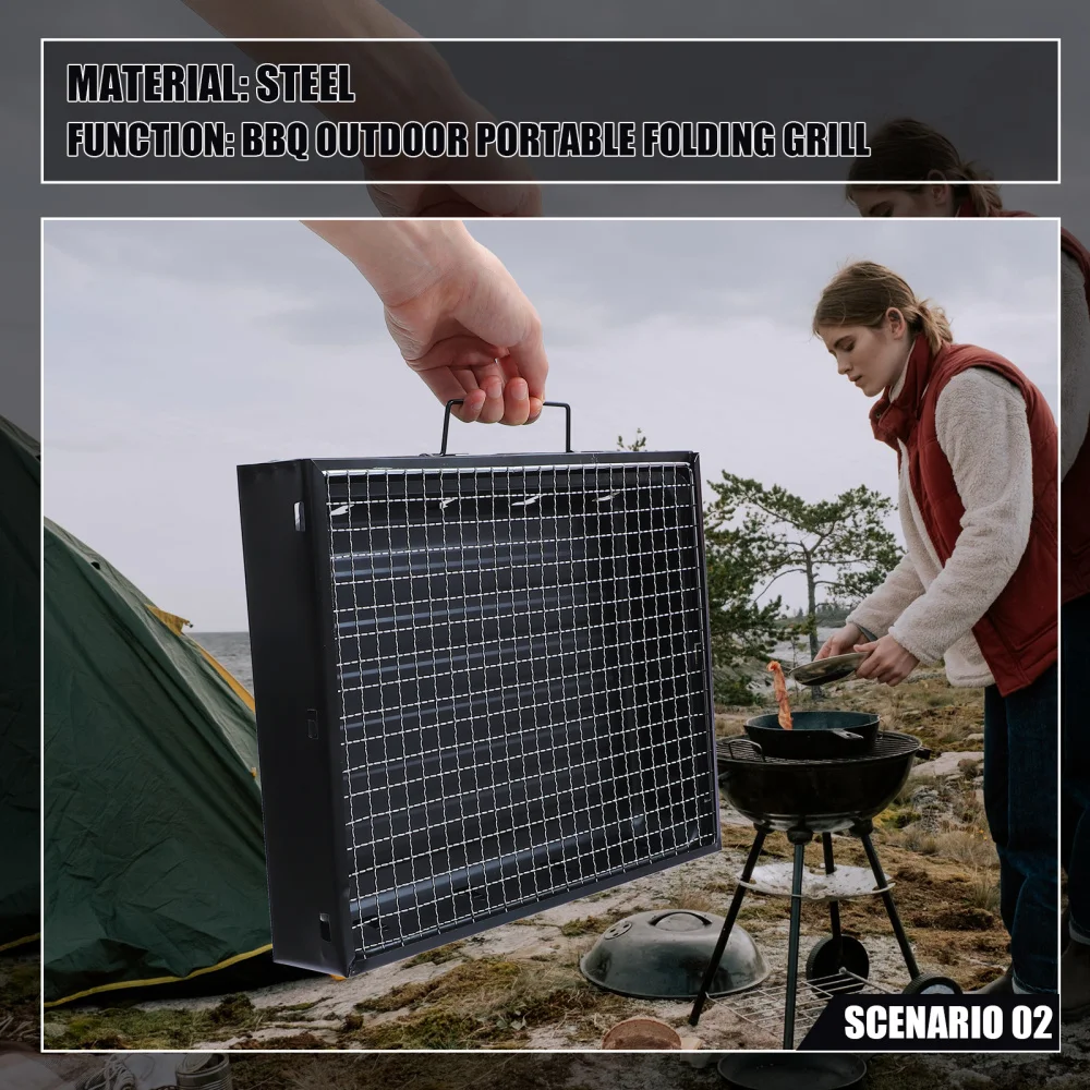 

2pcs Useful Charcoal Grill Folding BBQ Grill Portable Outdoor Camping Grill