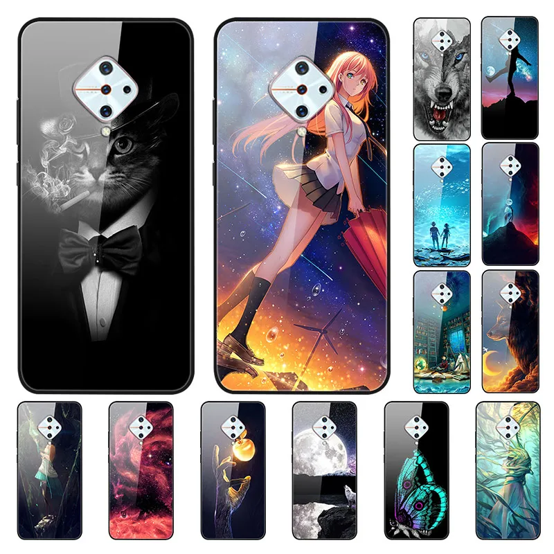 

Case For VIVO V17 Back Phone Cover Black TPU Silicone Bumper With Tempered Glass Series 3