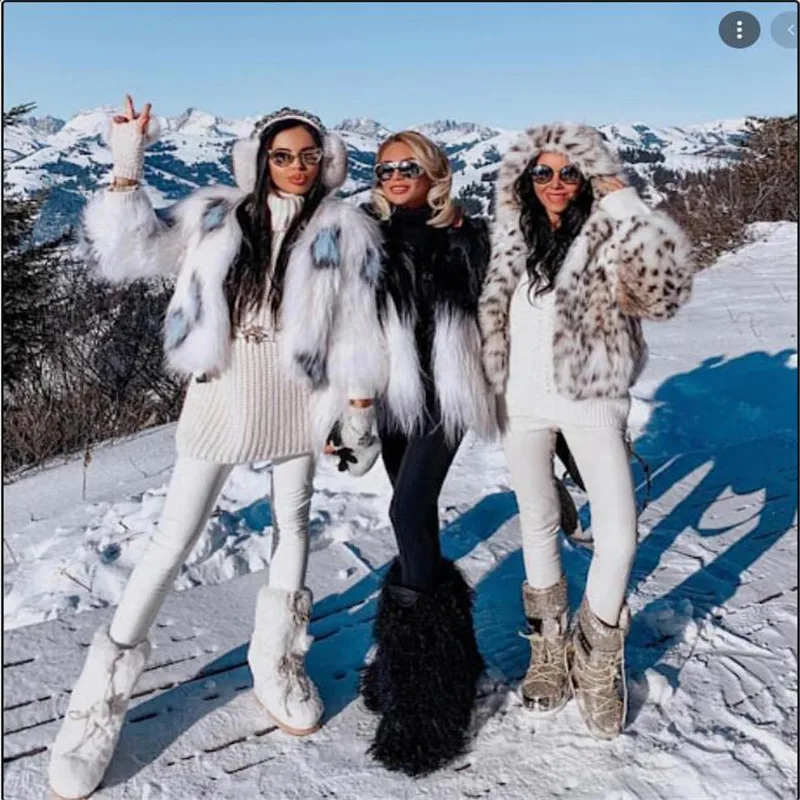 

Women Winter Furry Faux Fur Snow Boots Lady's Outdoor Non-slip Warm Mid-calf Snow Boots Round Toe Rubber Soles Boots Cotton Shoe