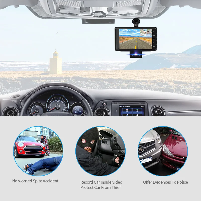 E ACE Автомобильный видеорегистратор 4 0 дюймов Dash Cam 3 Камера s объектива Авто