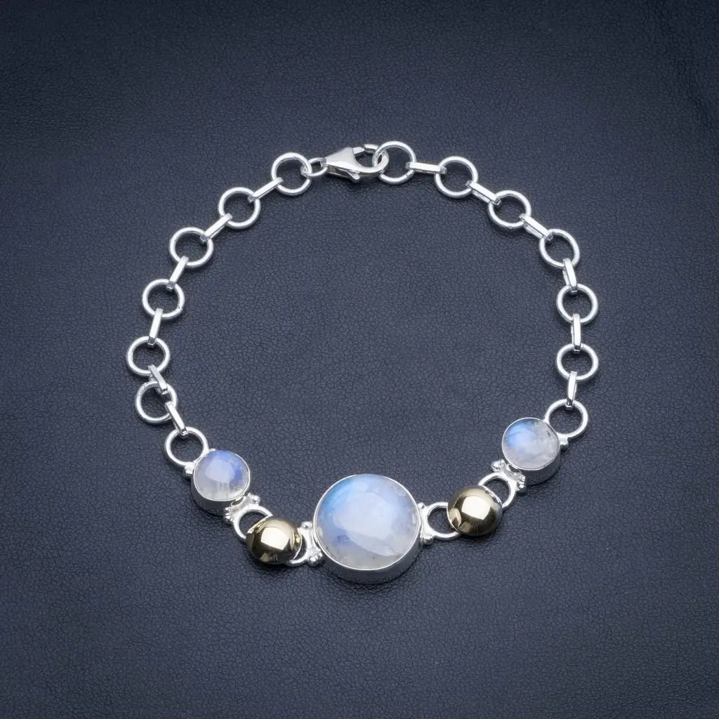 Натуральный двухтоновый Радужный Лунный Камень в двух тонах серебряный браслет