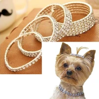 cute mini pet necklace crystal collars pet cat dog bling rhinestone chocker collar chihuahua dog pet jewearl collars accessory