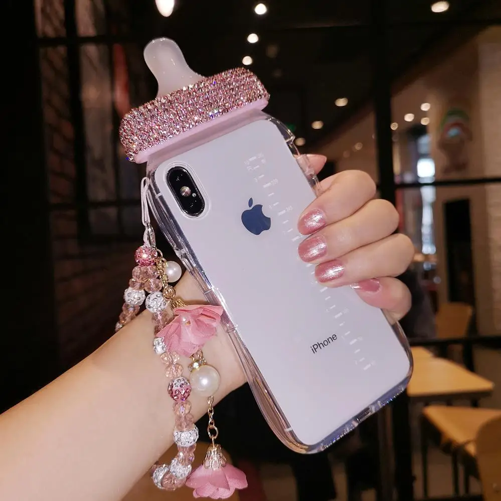 Блестящий Мягкий чехол с детскими бутылками для iphone XS Max прозрачный ремешком iPhone