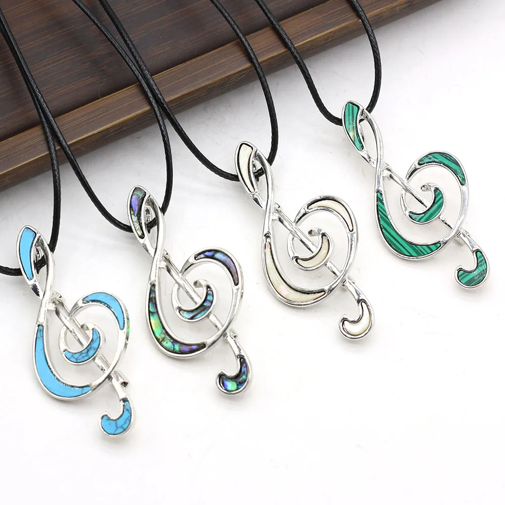 

Natural Stone Abalone Shell Pendant Necklace Malachite Blue Turquoise Musical Note Brooch Necklace Jewelry Neck Lady Gifts
