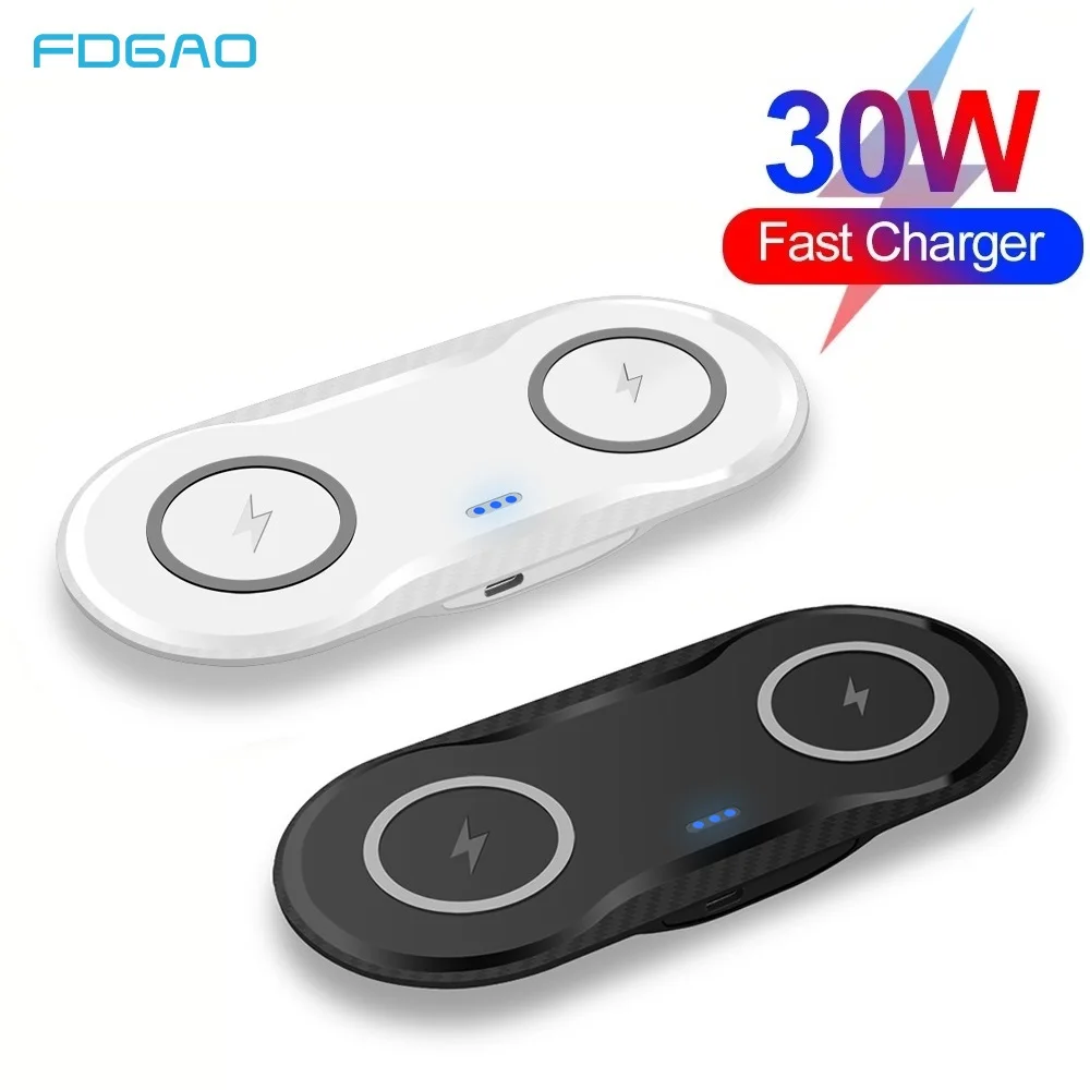 30w fast wireless charger for iphone 12 11 xs xr x 8 airpods pro 2 in 1 dual seat wireless charging pad for samsuang s10 s20 s21 free global shipping