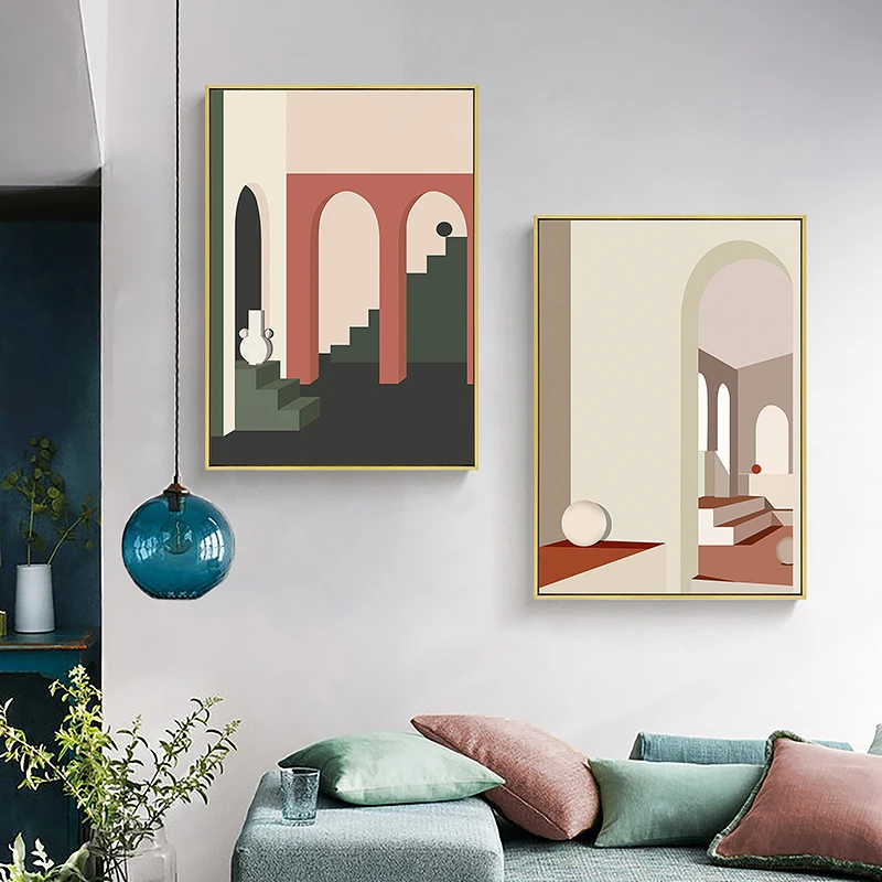 

Buildings Wall Art Canvas Painting Color Nordic Vintage Abstract Painting Aesthetic Minimalist Decoracion Home Decor DE50ZSH
