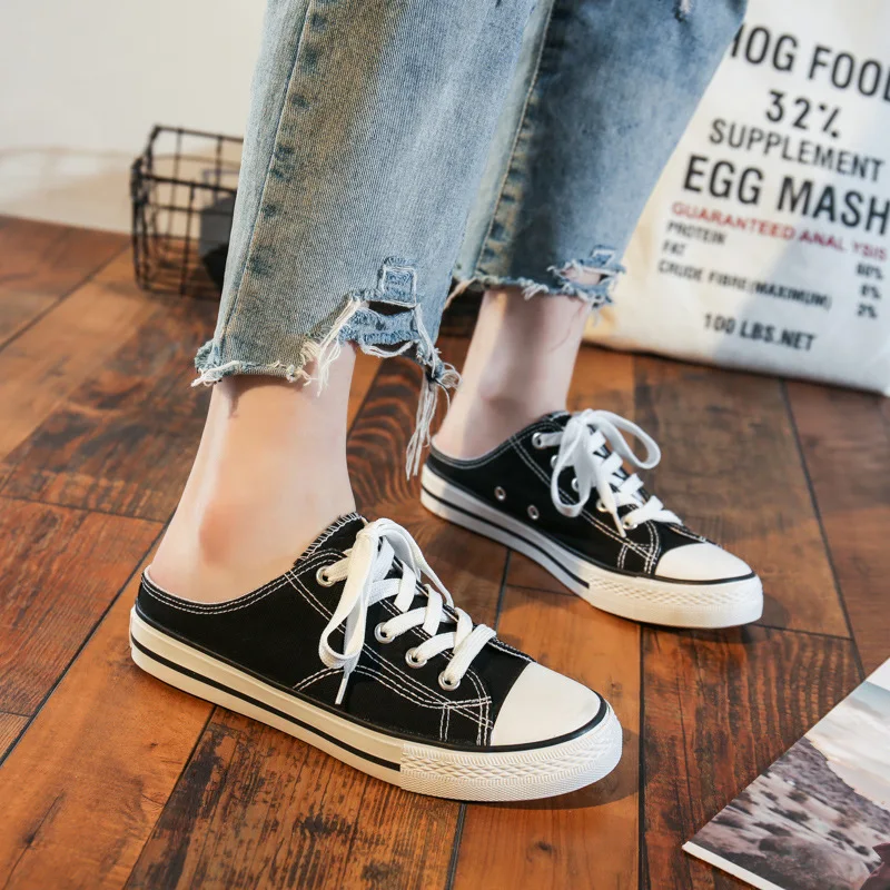 New half drag canvas shoes women 2020 spring Korean version without heels wild student sports for ZP-241 | Спорт и развлечения