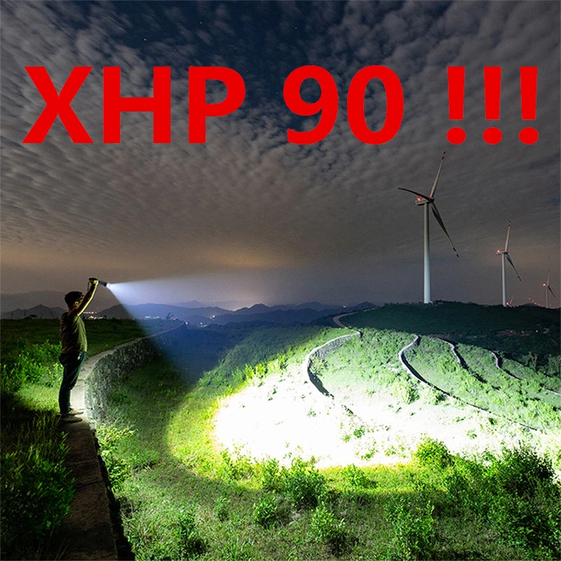 Яркий lanterna XHP90 светодиодный фонарик большой дальности Мощный водонепроницаемый