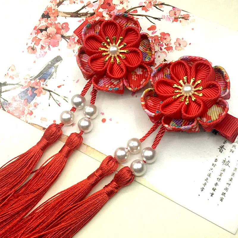 2 шт. Maru tsuami Kanzashi Цветочные кисточки Сакура заколка для волос традиционный