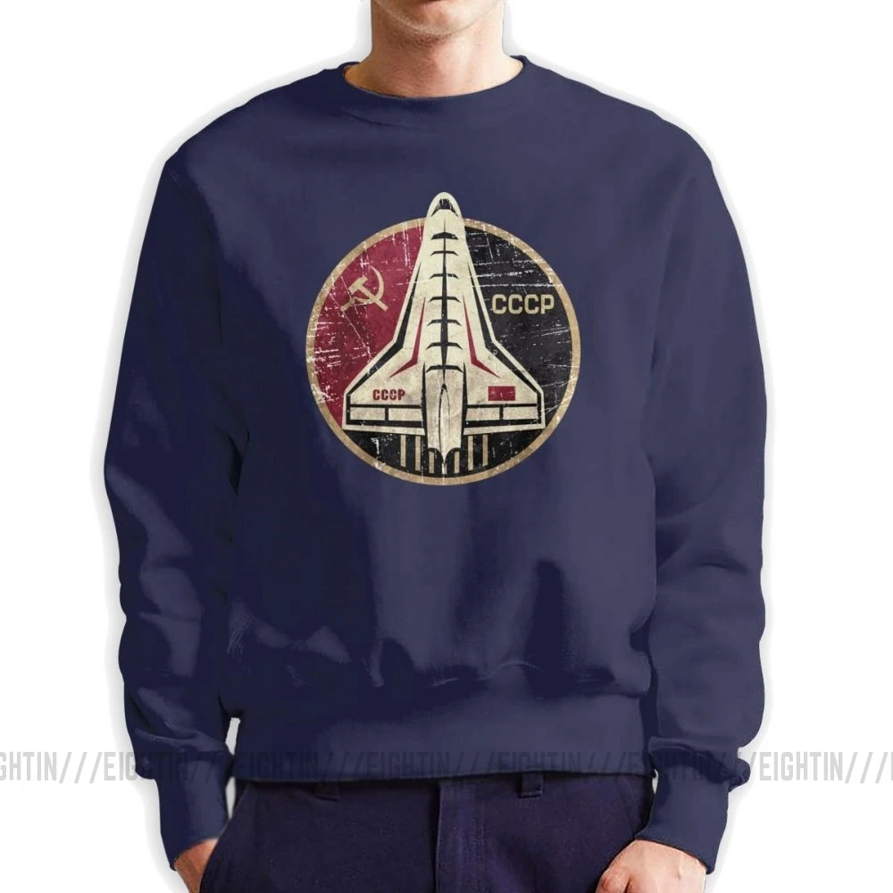 CCCP Yuri Gagarin Space Shuttle Emblem Men's Pullover Organic Cotton Crazy Sweatshirt Crew Neck Tops Original Hoodie - Цвет: Тёмно-синий
