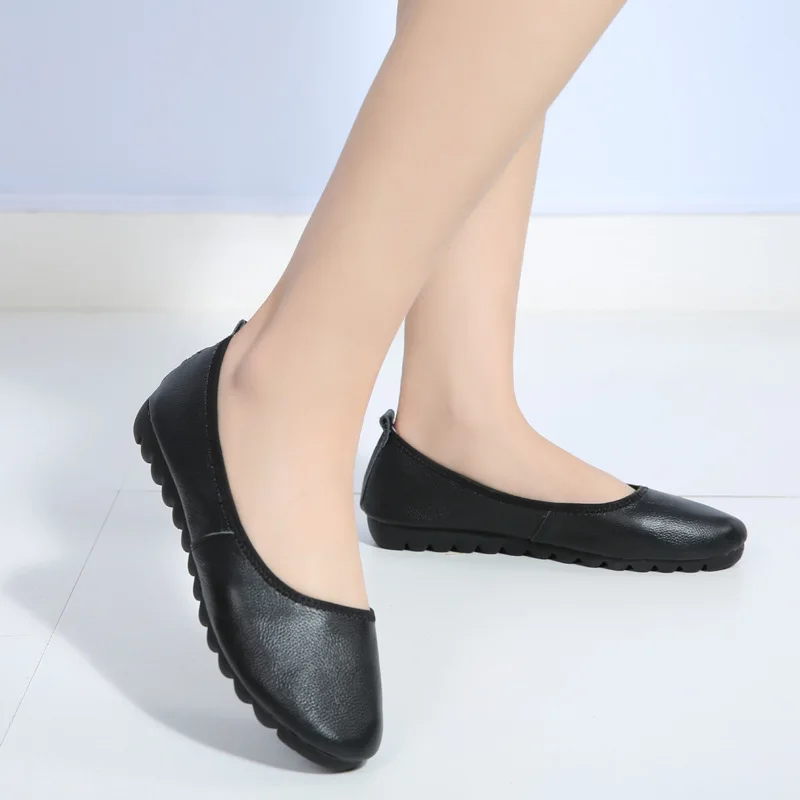 Из воловьей кожи Рабочая обувь женские туфли лодочки с бантом круглым носком