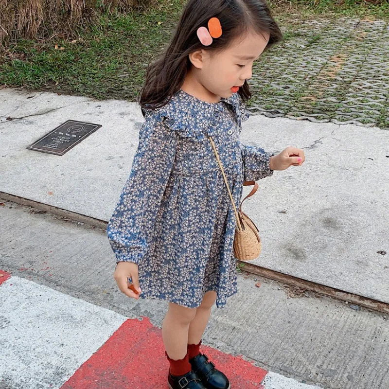 

Spring Autumn Girls Princess Dress Cotton Dresses For Kids Full Printed Flower Infant Dress Long Sleeve Girl Costume