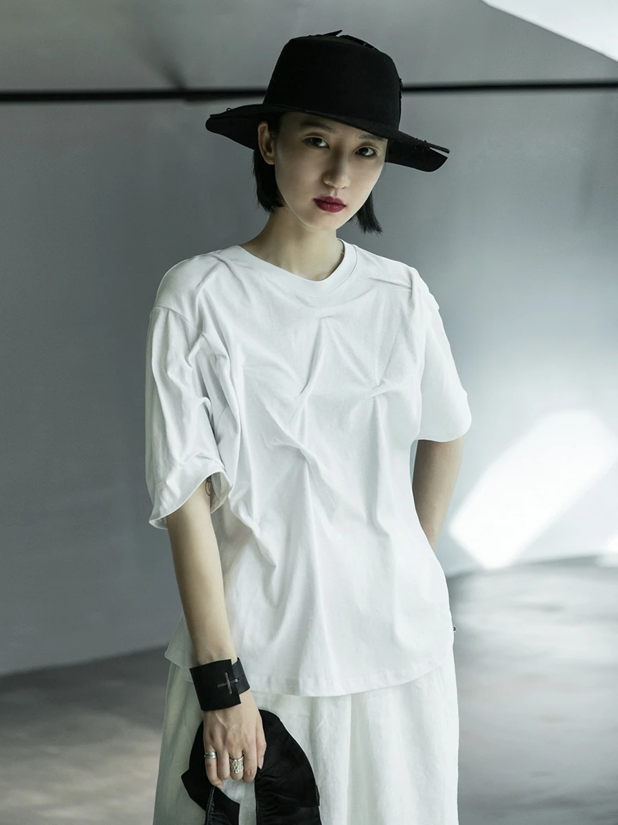 

Original designer YS style loose short sleeve t-shirt with irregular kneading and wrinkling