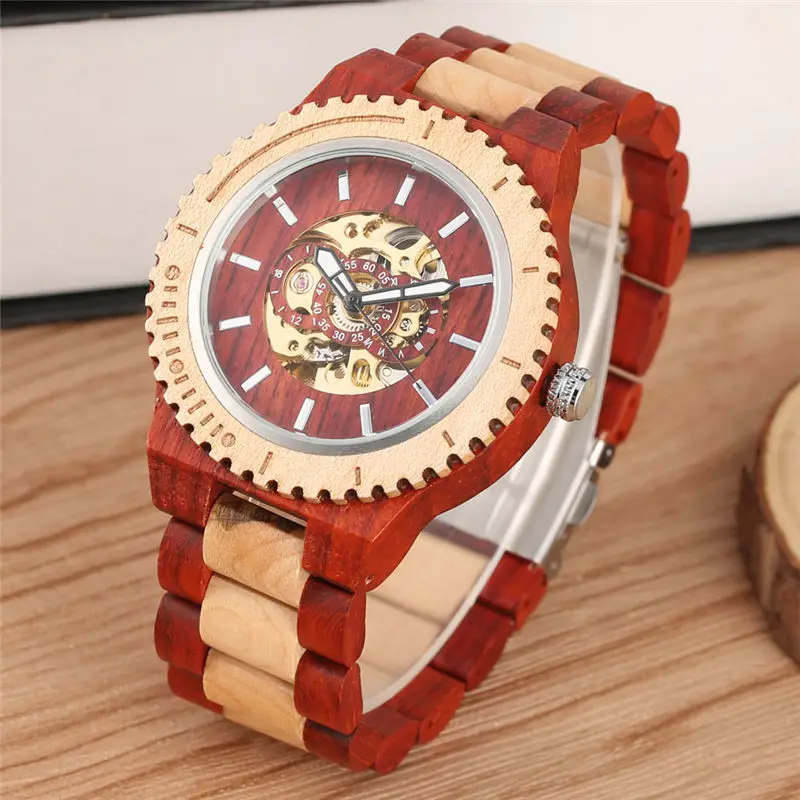 Автоматические механические деревянные часы мужские легкие кварцевые ручной