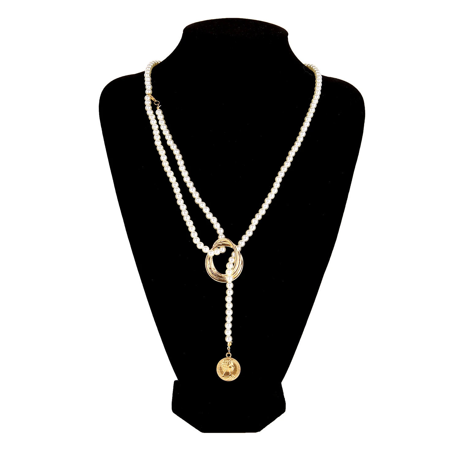 

Vintage Pearl Necklaces for Women Fashion Multi-layer Shell Knot Pearl Long Chain Necklace 2020 NEW Coin Cross Choker Jewelry