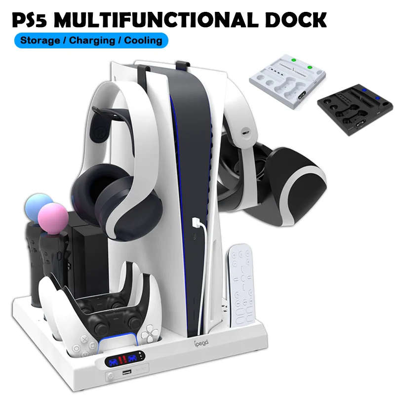 

PS5 Cooling Fan Base Stand 9 In 1 Game Host Vertical Storage Dock Gamepad Charging Station Bracket For Playstation 5 Accessories