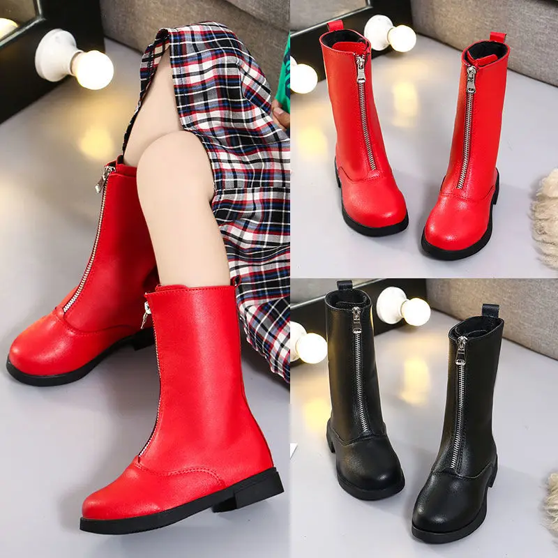 Детские зимние ботинки на меху женские модные шнуровке до колена для принцессы