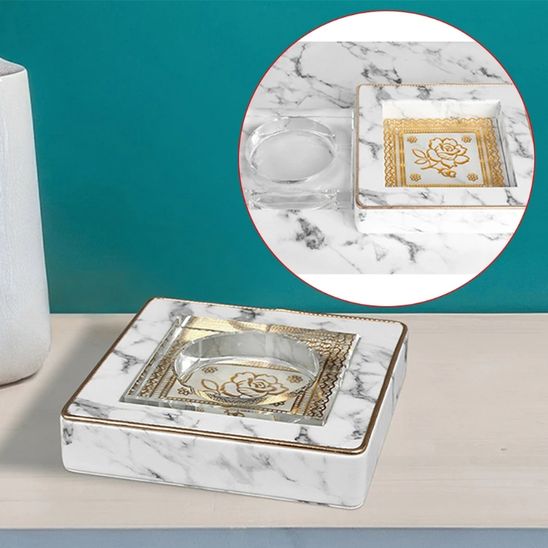

Nordic Marble Ashtray Cigarette Bin PU Leather Square Smoking Tray Box Bathroom Toilet Hotel Office Decoration