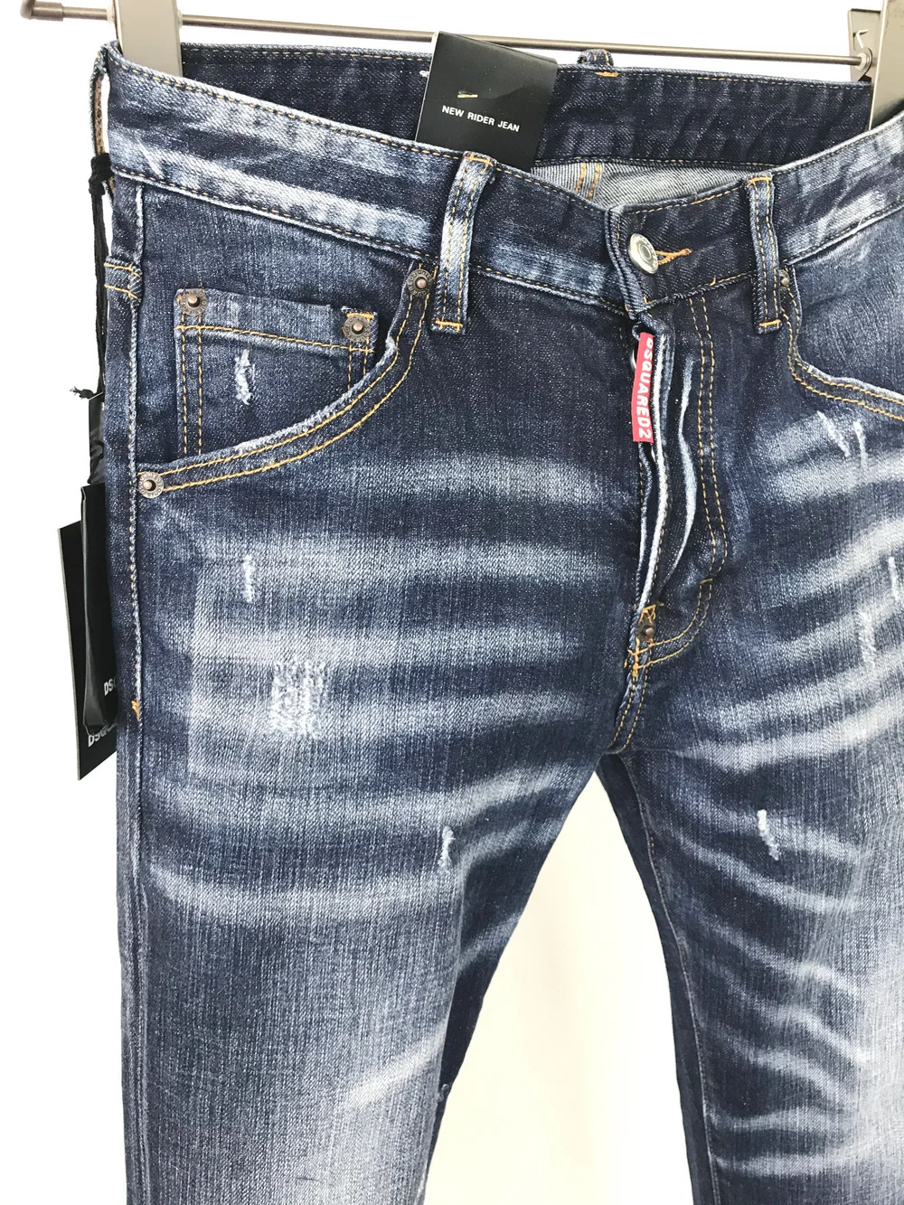 New DSQUARED2 Men's/Women's Ripped Jeans, Fashion Washed Frayed Patch, Made Old Stretch Pants